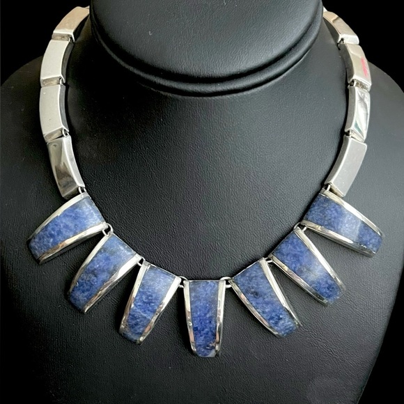 Vintage Taxco Mexico sterling silver sodalite statement necklace - Picture 1 of 10